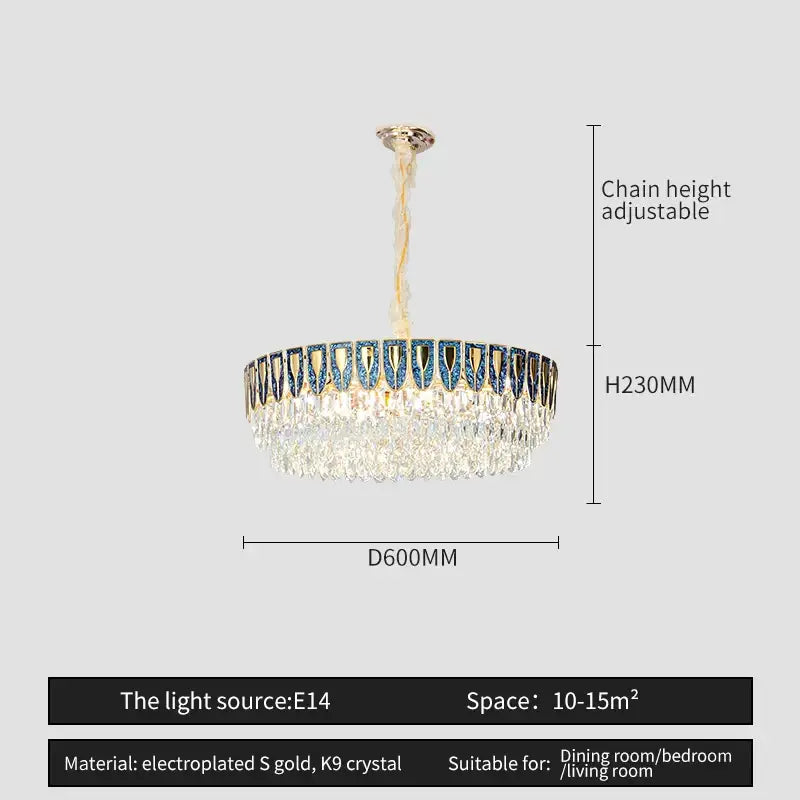 Decorbites crystal chandelier with electroplated gold frame and k9 crystals for modern luxury lighting in homes and hotels