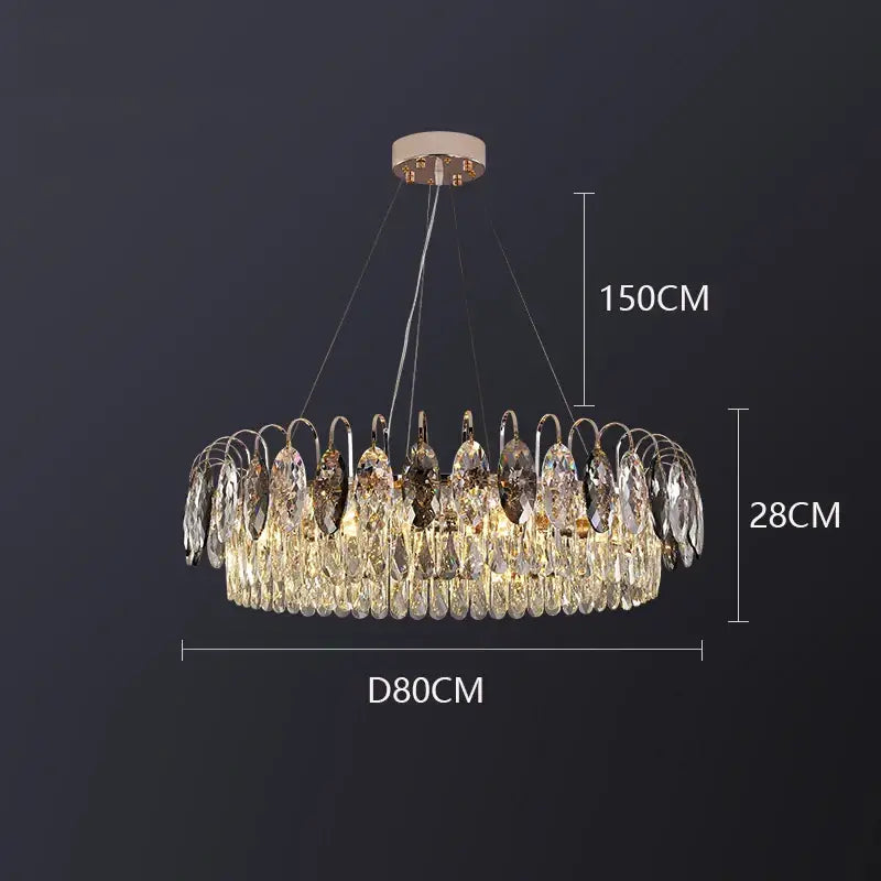 Luxurious decorbites crystal chandelier pendant light with cascading teardrop crystals and rose gold ceiling mount