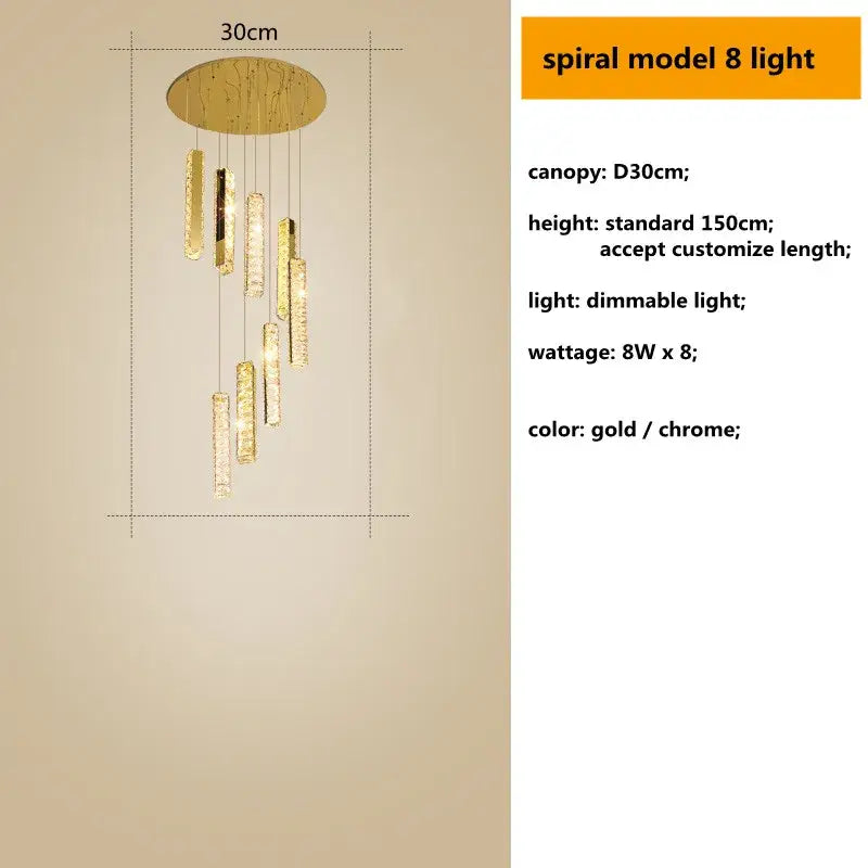 DecorBites™ Crystal Lustre Pendant Lights with Dimmable LED, Adjustable Cable - Gold Chrome Steel