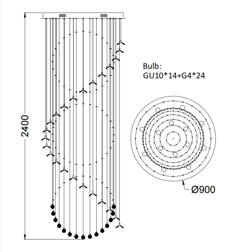 Decorbites elegant crystal tiered chandelier 2400mm tall 900mm diameter with gu10 and g4 bulbs for high ceiling rooms