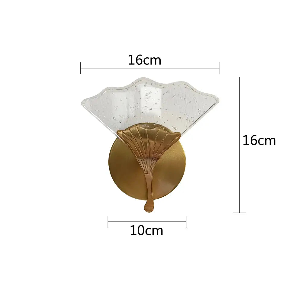Gold-finished DecorBites Ginkgo leaf wall lights with fan-shaped textured frosted glass shade for elegant home lighting