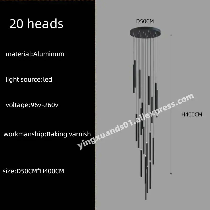 Modern black aluminum decorbites led chandelier with 20 led heads chandelier stairs pendant for hotel lobby decor