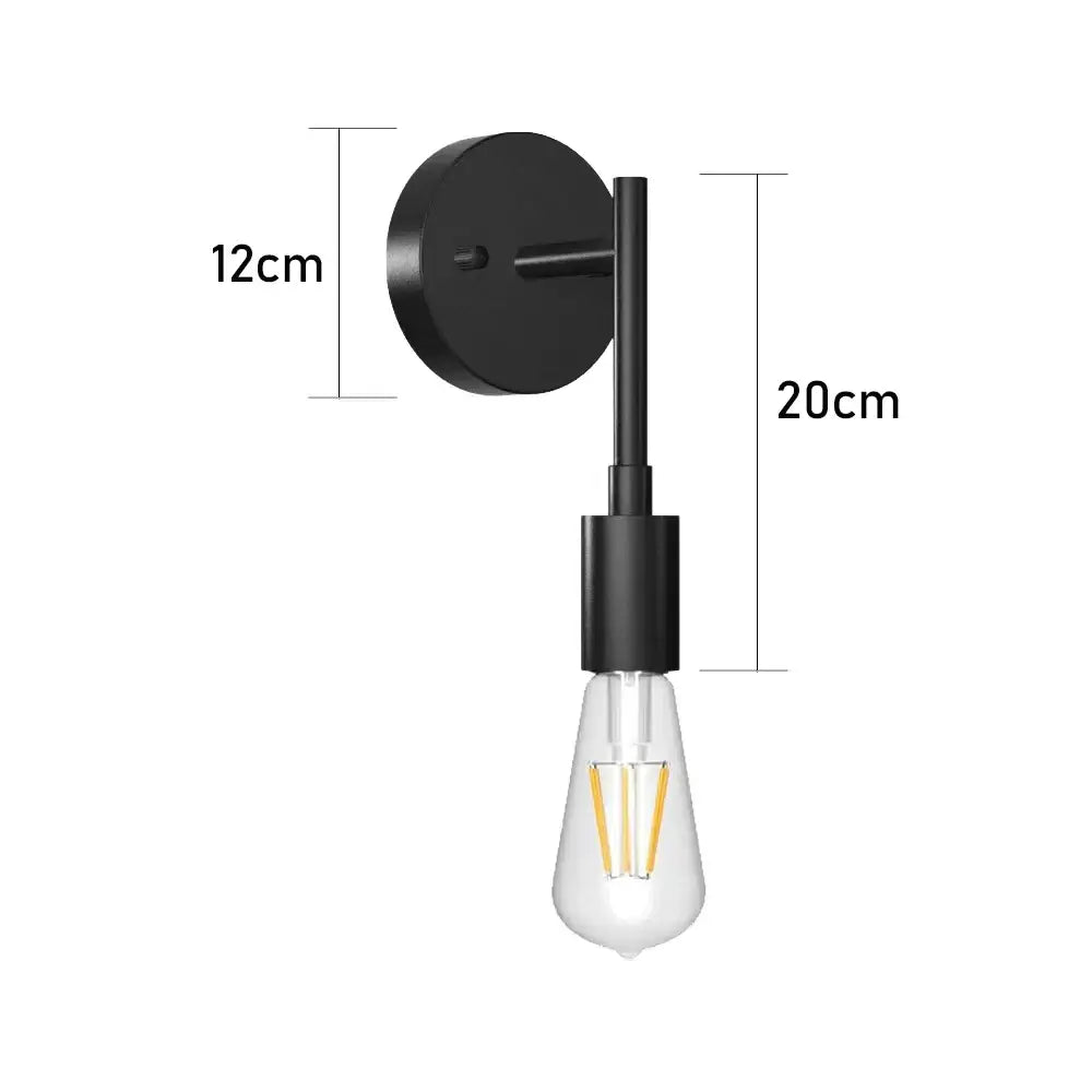 Black minimalist wall lamp with cylindrical stem and exposed filament bulb in decorbites led multihead mirror design