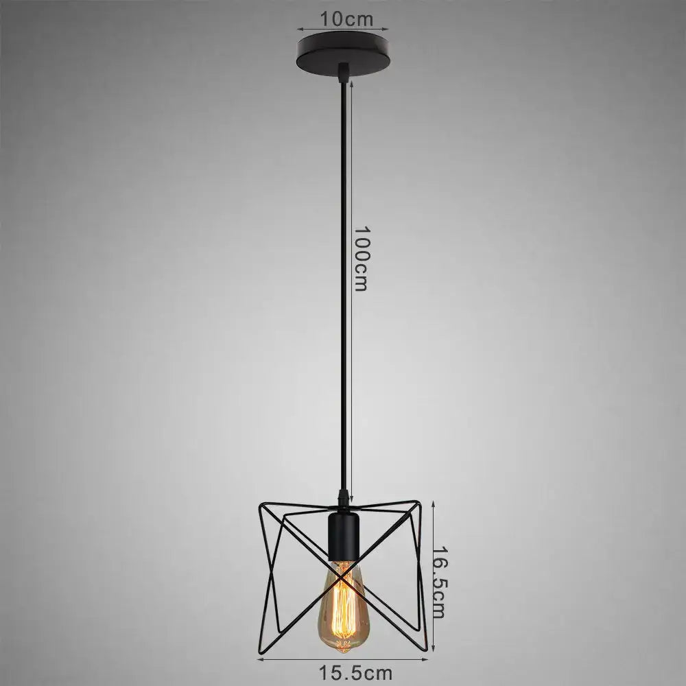 Black metal geometric pendant light with exposed Edison bulb in DecorBites LED pendant vintage industrial design