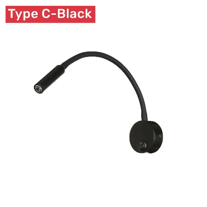 Black type c-black flexible gooseneck desk lamp with curved arm and circular base ideal for decorbites led reading wall lamp