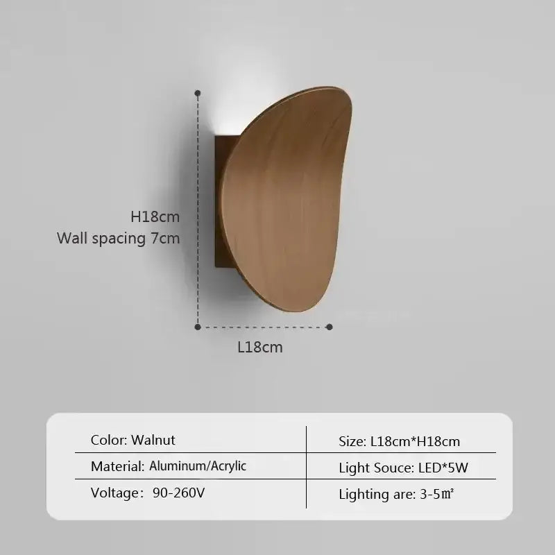 Walnut-finished decorbites led round wall lamp with curved acrylic and aluminum design for modern lighting