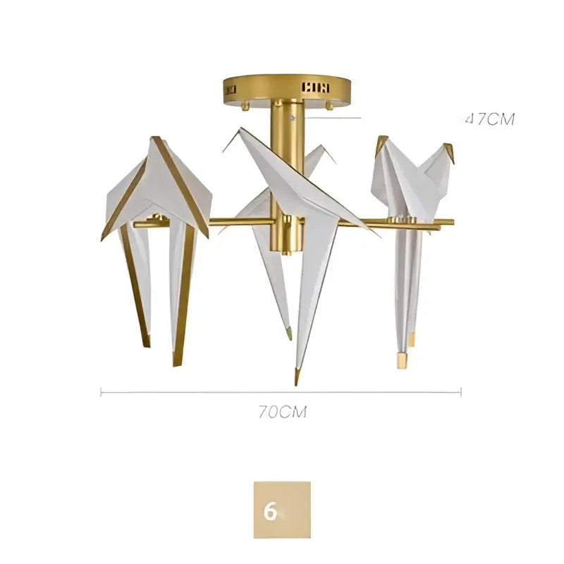 Gold-toned decorbites love bird led wall sconce with three white paper and gold origami crane light fixtures in iron acryl