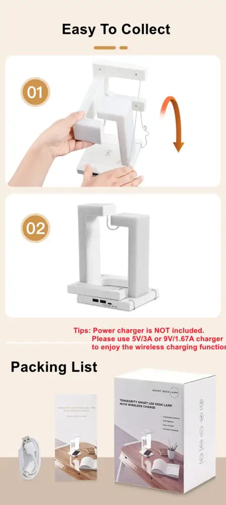 White wireless desk lamp with sleek modern design and detachable wireless charger for bedroom and office use