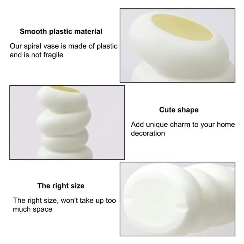 Decorbites™ spiral white vase made of smooth plastic with a stacked design for elegant home decoration