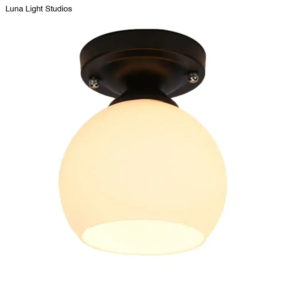 DecorBites™ vintage style black metal semi flush ceiling light with frosted opal glass shade for hallway use