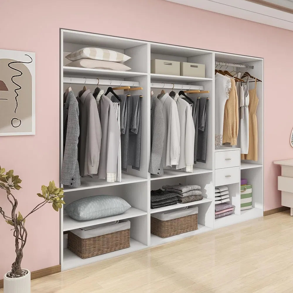 Livelylodge Modulares Kleiderschrank - Freistehender Weißer Schrank mit Geräumigen Stauraumregalen und Kleiderstangen 70,86"B x 16,04"T x 70,86"H