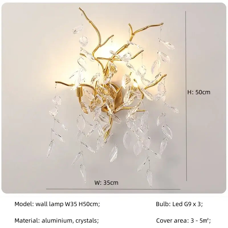 Elegant gold crystal branch chandelier with aluminum arms and dangling clear crystals by decorbites crystal branch