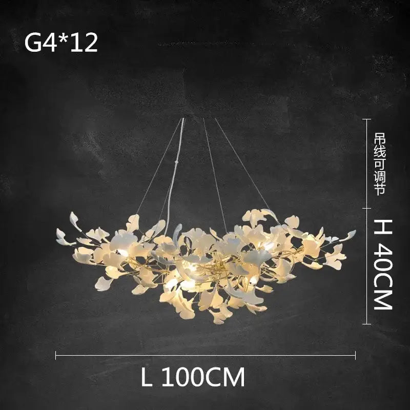 Elegant cream ceramic chandelier with floral ginkgo branch design for dining room decorbites ginkgo branch style