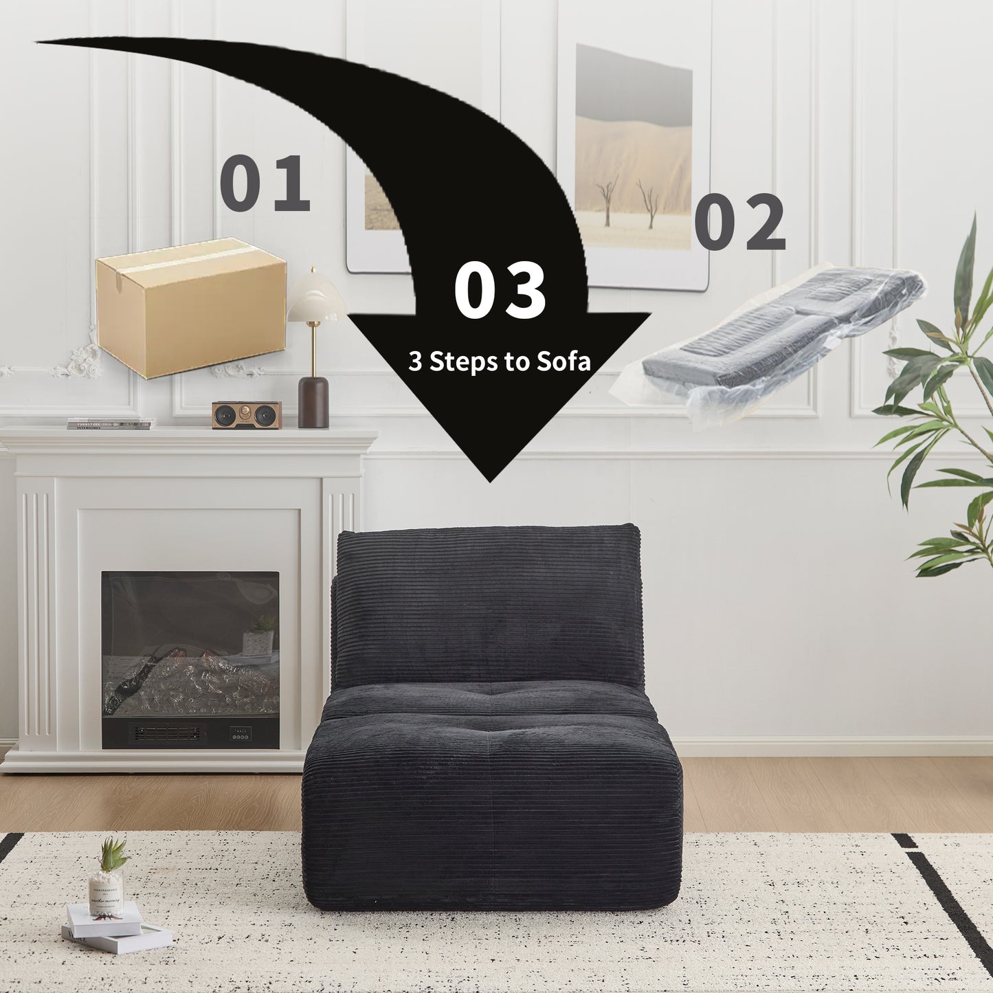 Moderne Kompressions-Memory-Foam-Sofa, 2-Sitzer großes Ecksofa für das Wohnzimmer, tierfreundliches Wolken-Modul-Sofa, Kordstoffbezug, extra tiefe Sitzbank, keine Montage erforderlich, Beige