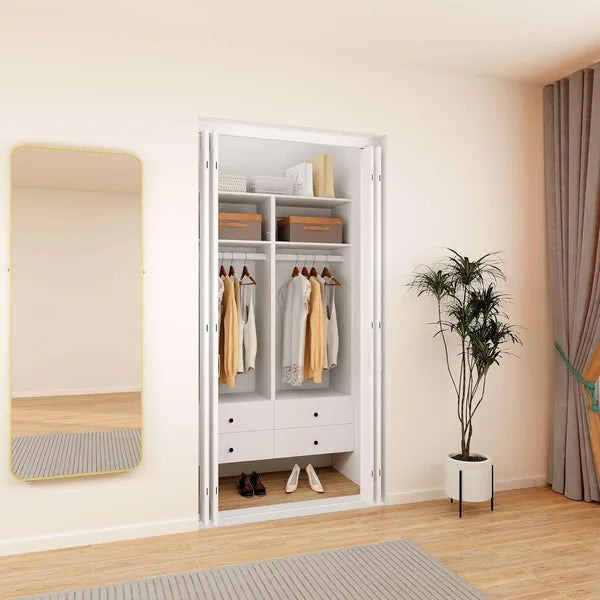 Schrankorganisationssystem mit Schubladen, Einbauschrank-Organizer und Aufbewahrung, Kleiderschrank mit Regalen, DIY-Holz-Kleiderstangen zum Aufhängen von Kleidung (47" B x 16" T x 71" H)