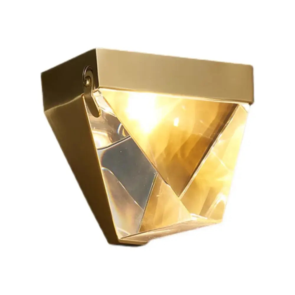 Geometric gold crystal led wall sconce with faceted glass panels for bedroom decorbites crystal led wall lighting