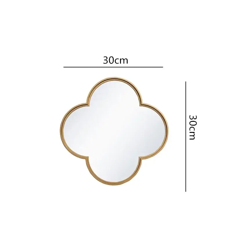 Square-shaped mirror with golden border featuring a geometric plum flower design for living room wall decor