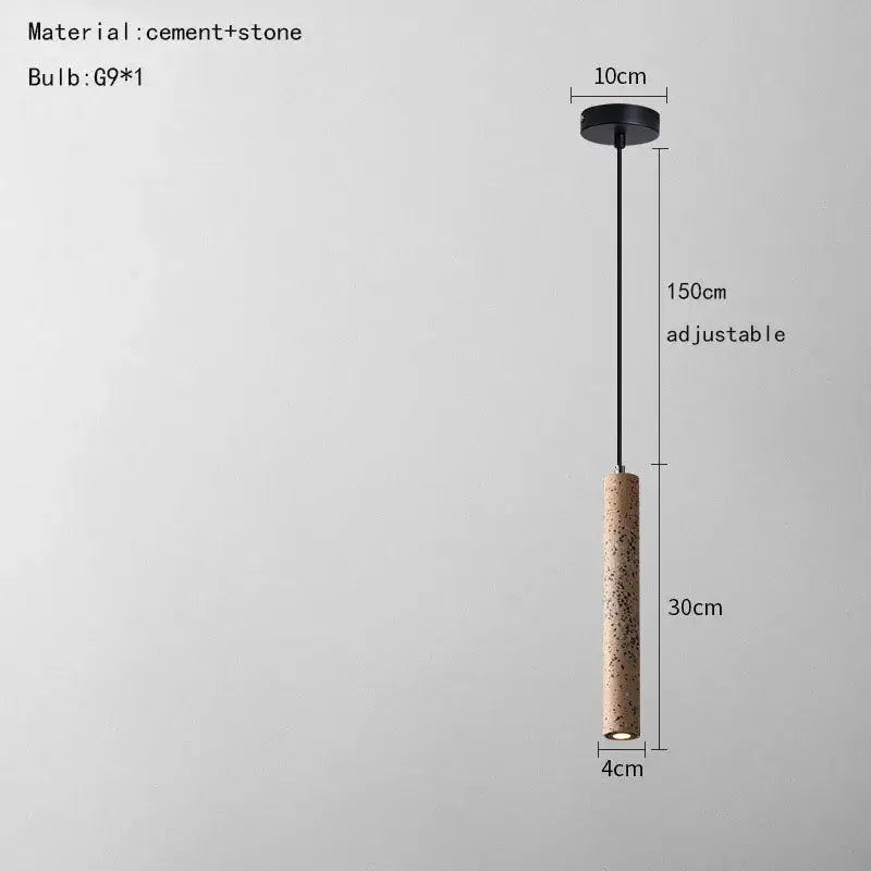 Minimalist industrial stone led pendant lamp with textured beige cement body and black metal mount for kitchen decorbites industrial stone