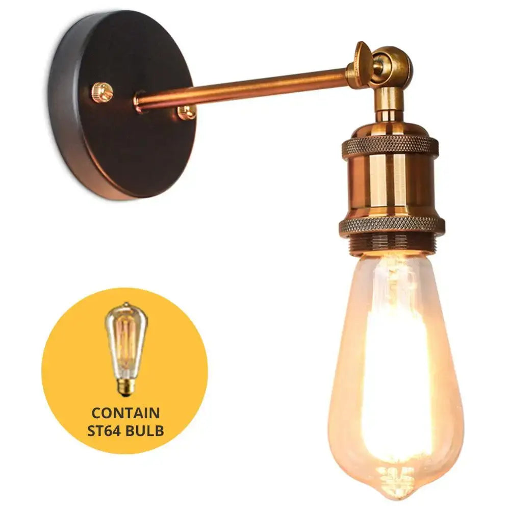 Industrial vintage brass wall sconce with brass finish black mounting plate and exposed filament bulb for bedroom decorbites industrial vintage