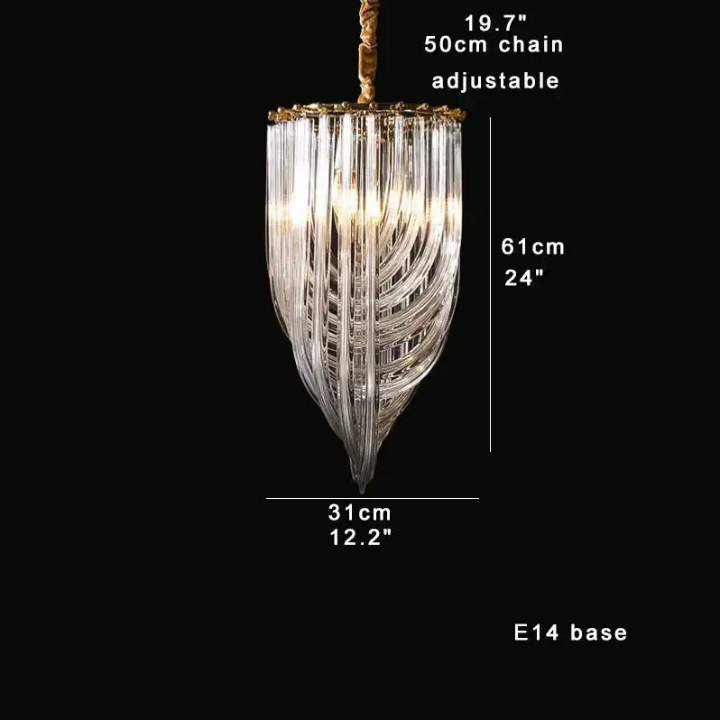 Luxury black stainless steel glass ribbon chandelier with elegant clear glass and gold-toned frame for decorbites black stainless