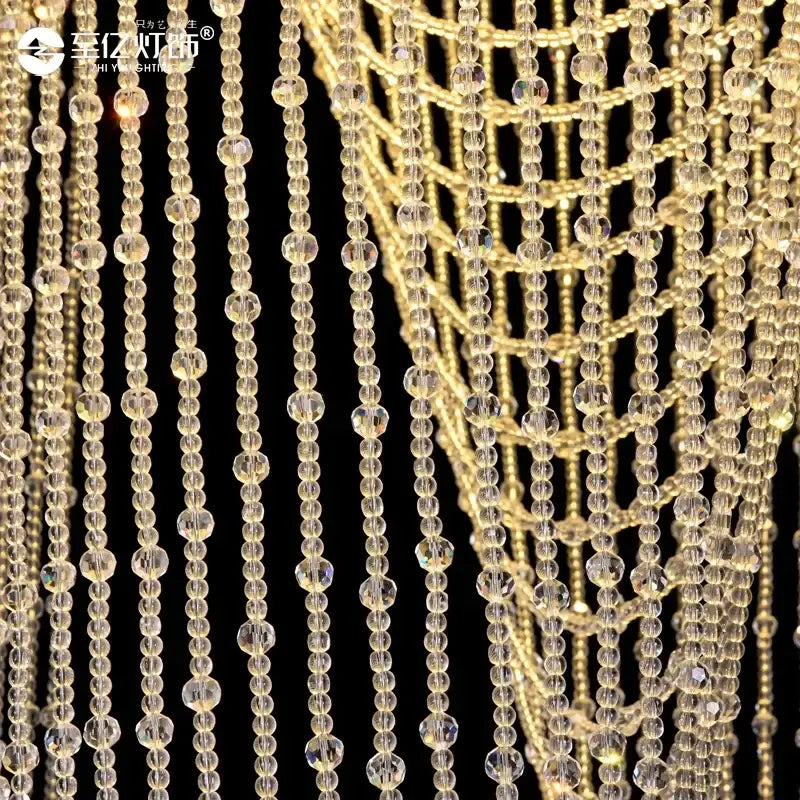 Luxury golden chandelier with cascading clear faceted crystal beads for decorbites crystal tassel stair lighting
