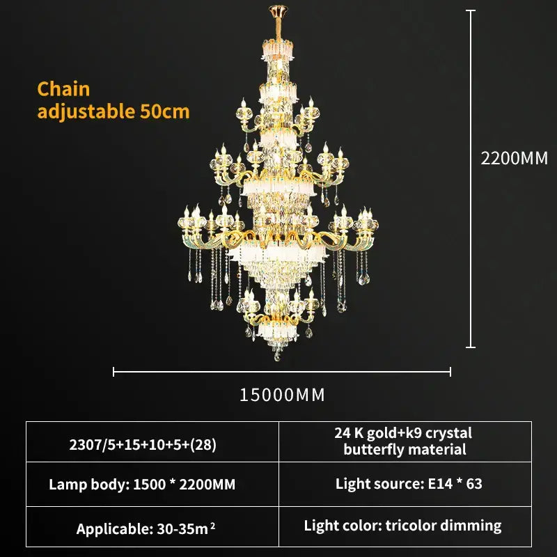 Luxury gold crystal candle chandelier featuring 24k gold butterfly design and tricolor dimming for dining room decorbites crystal candle