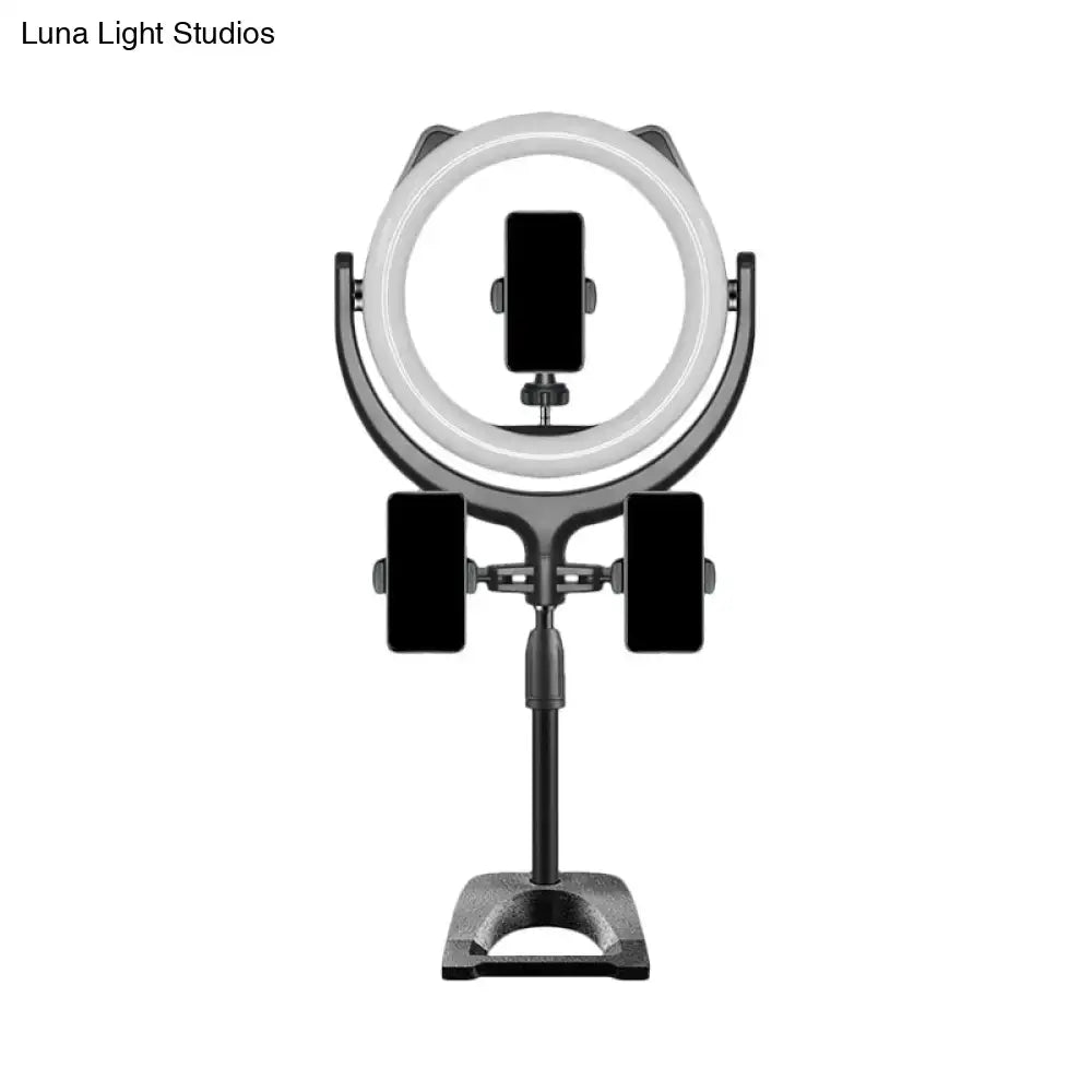 Minimalist black and silver led ring light phone holder stand in black and white for bedroom phone lamp lighting