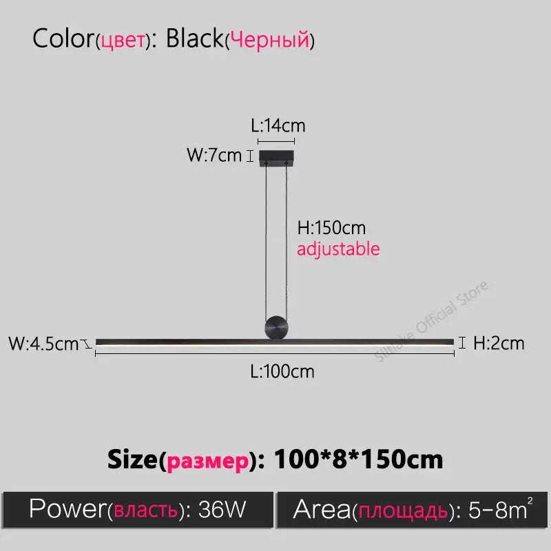 Minimalist decorbites black chandelier pendant light with sleek adjustable design and led strip lighting for dining room