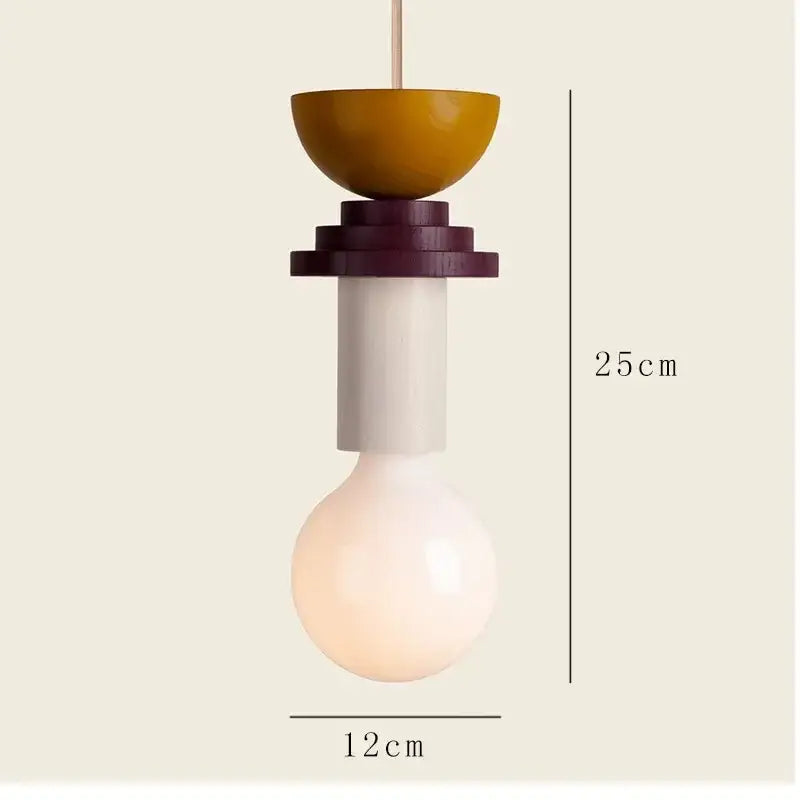 Minimalist earth tone wood and ceramic pendant light with mustard-yellow bowl and purple rings for dining room decorbites colorful nordic wood