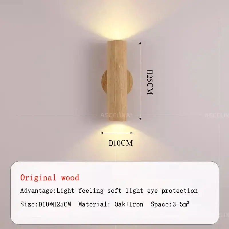 Minimalist walnut and natural led wood wall lamp with warm glow and iron base by decorbites led wood wall for bedroom decor