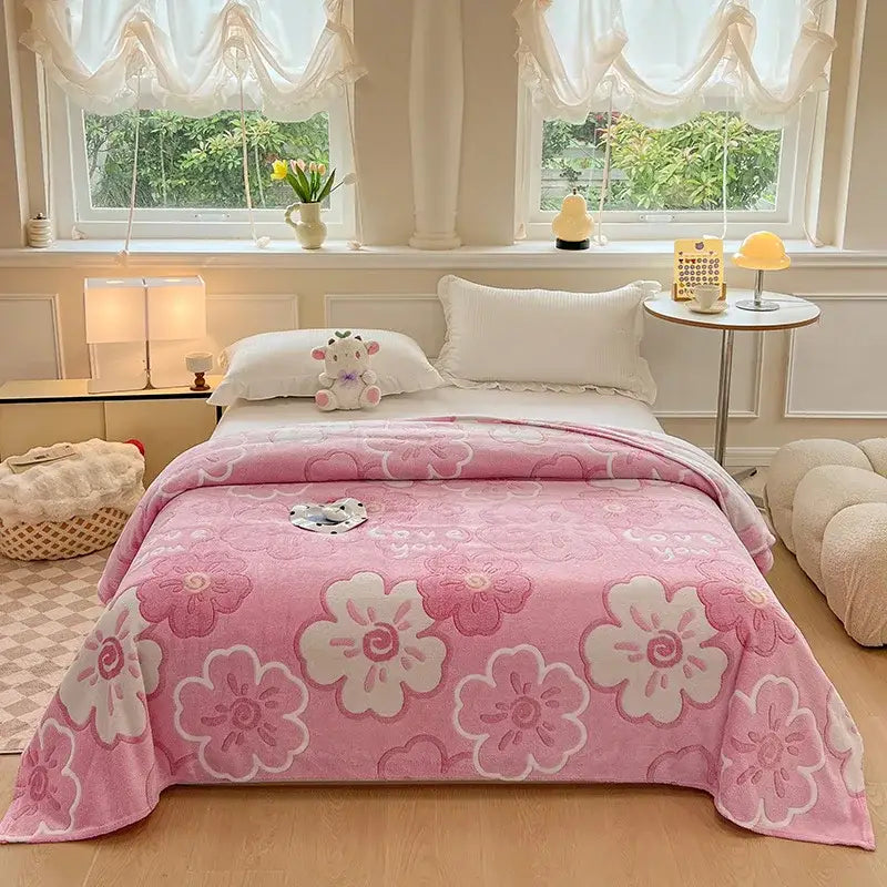 Pink floral throw blanket with soft plush texture and white blossoms for decorbites dinosaur patterns snowflake blanket