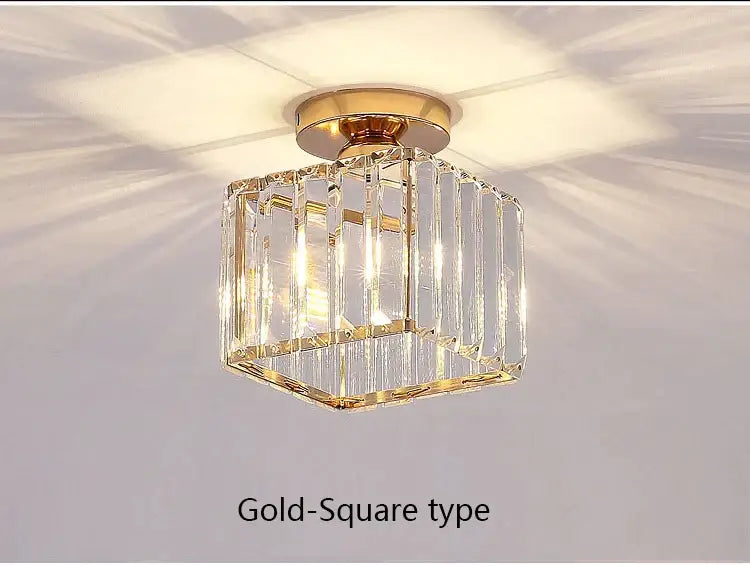 Gold-finished square ceiling light with clear crystal prisms modern black crystal led ceiling light decorbites light fixture