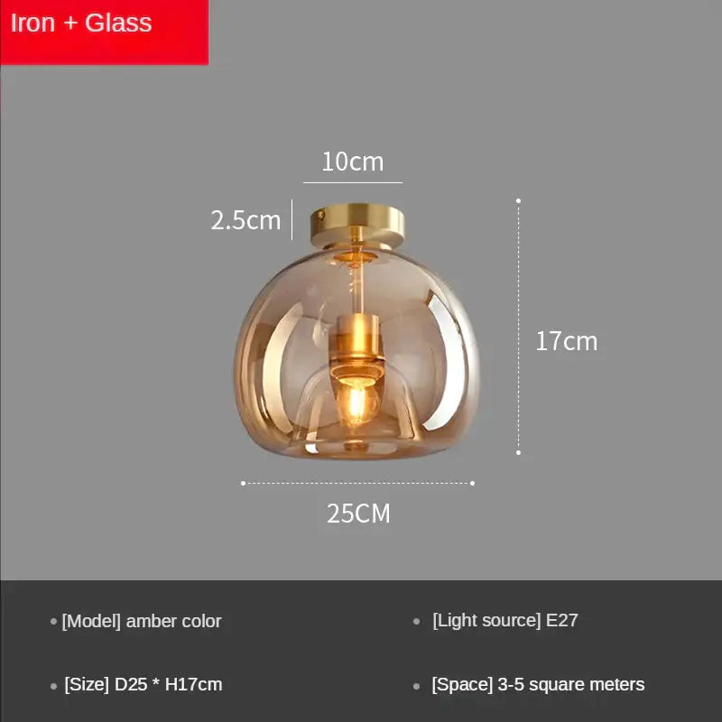 Amber-colored glass ball led ceiling light with brass iron fixture and e27 bulb for modern living room decorbites ceiling light