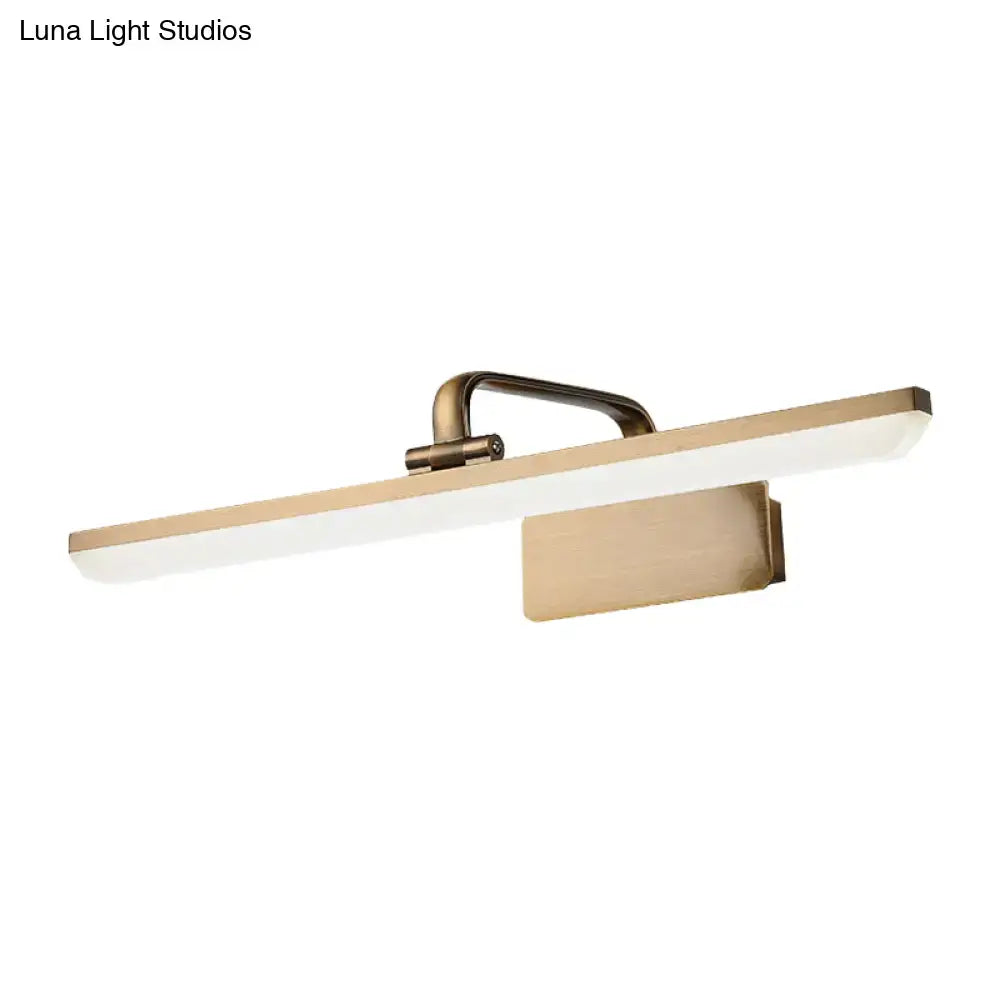 Modern brushed brass led vanity sconce with sleek rectangular panel and minimalist design for bathroom wall lighting