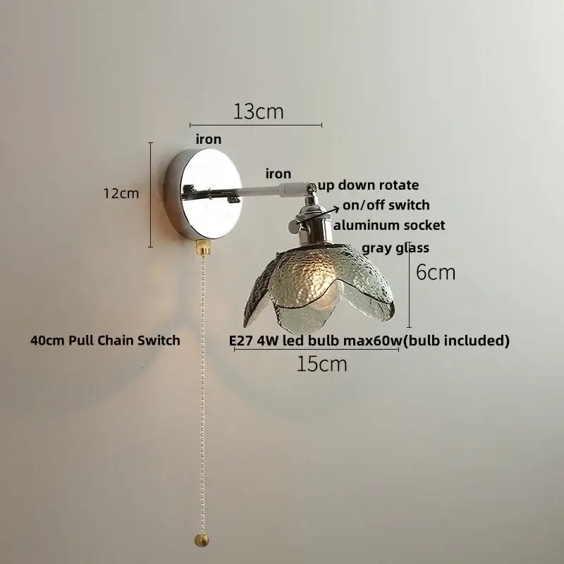 Vintage-style wall light with textured gray glass shade and iron mounting hardware for decorbites crystal led wall use