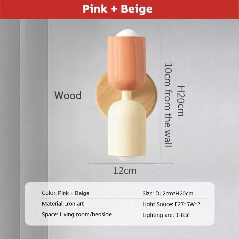 Modern cream zipper wooden wall lamp with pink and beige two-tiered design for bedroom illumination by decorbites cream zipper
