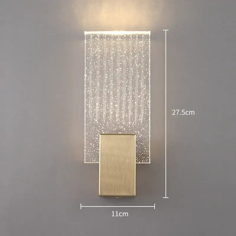 Modern decorbites crystal gold led wall sconce with rectangular acrylic panel and sparkling beads on brushed gold base
