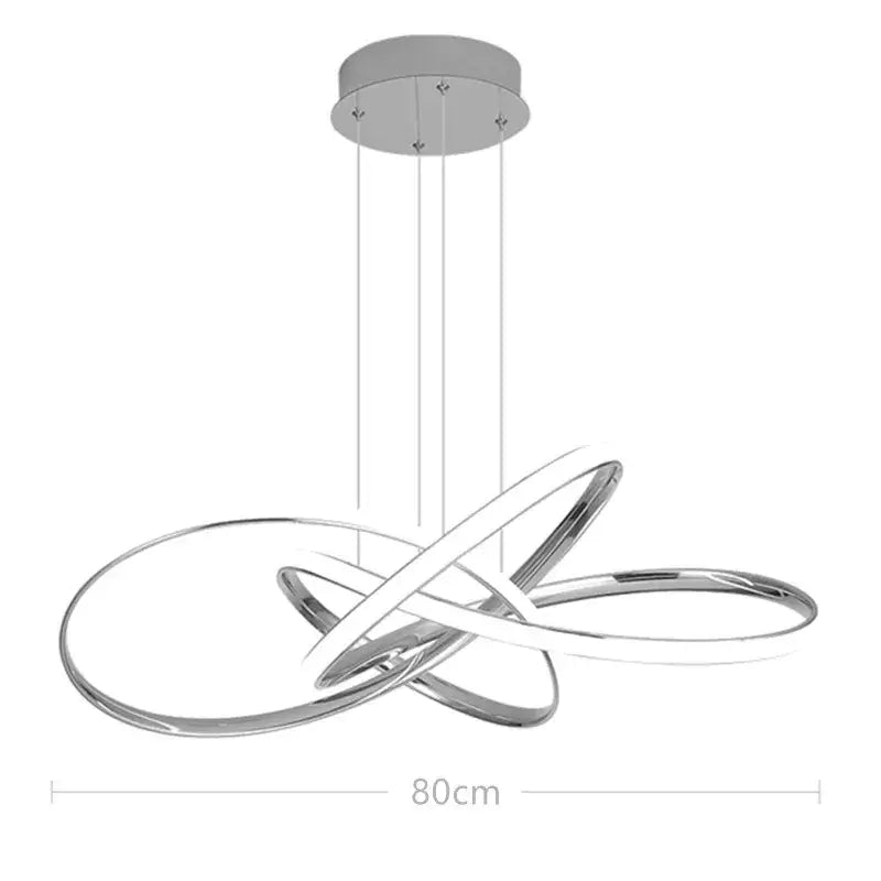 Modern chrome-finished led chandelier with interlocking circular rings from decorbites gold ring collection for dining room lighting