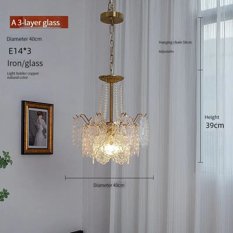 Modern french gold chandelier with elegant brass and clear glass led lace-like detailing for living room decorbites clear glass