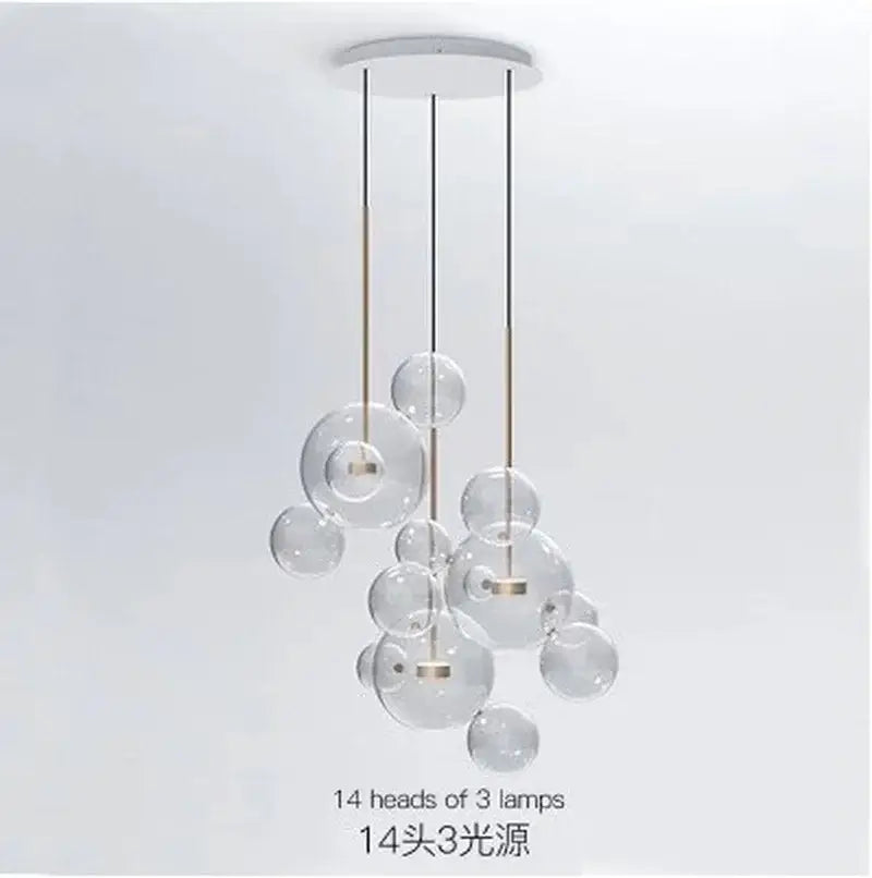 Modern gold and black glass chandelier with clear spherical bulbs and metallic rods for living room decorbites glass chandelier