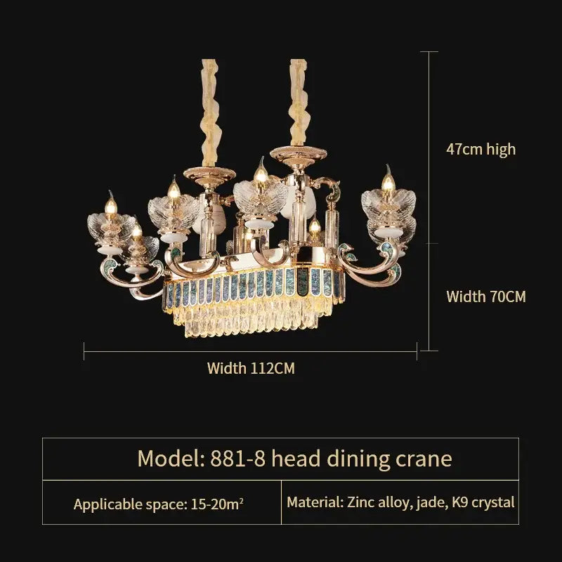 Modern gold and teal decorbites crystal candle chandelier with intricate jade and k9 crystal accents for living room decor