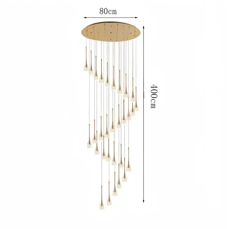 Modern gold pendant light with cascading teardrop-shaped crystal pendants for elegant dining room lighting