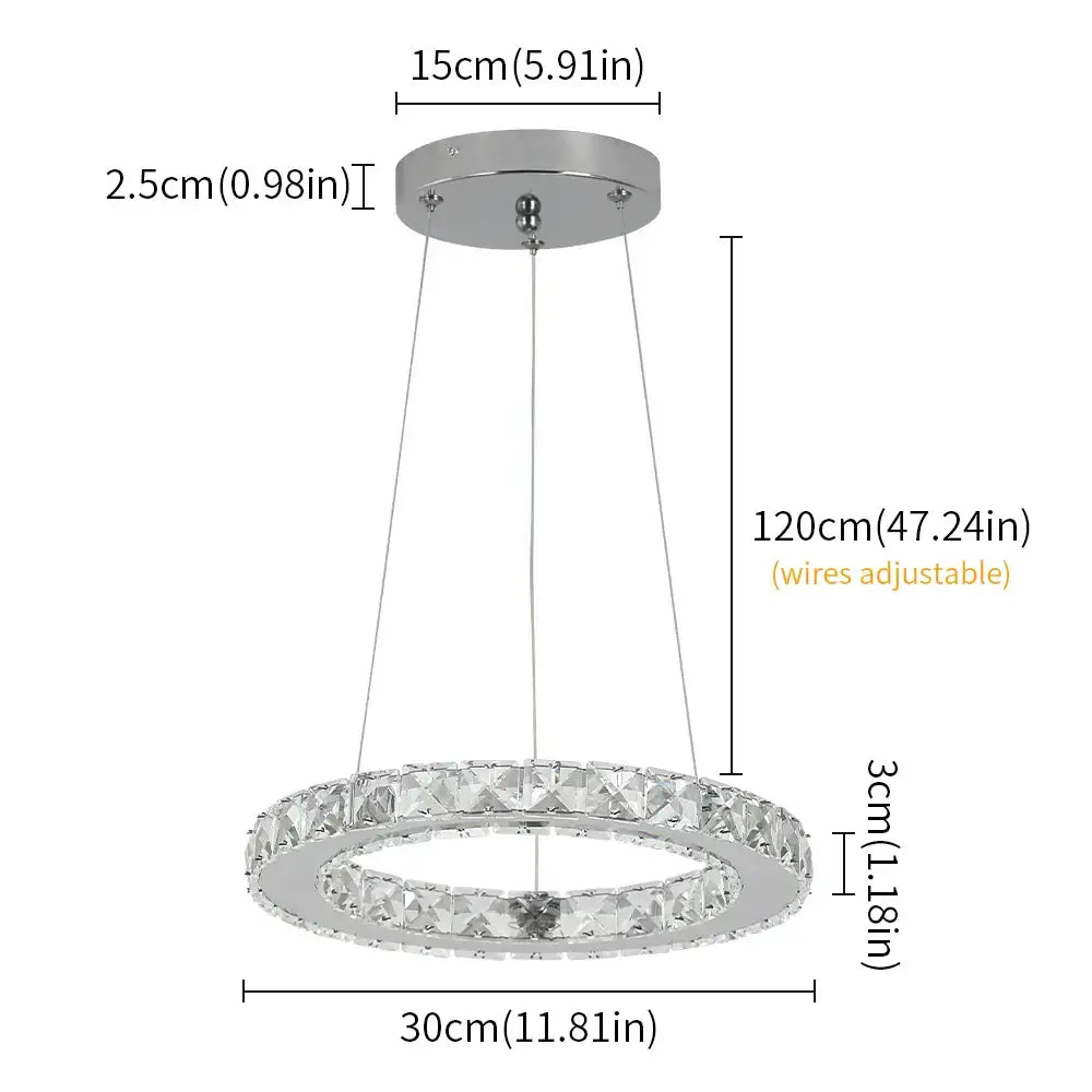 Modern chrome finished double-ring crystal led chandelier with clear faceted crystal accents for living room light