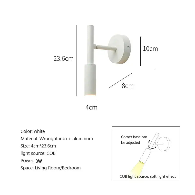 Modern matte black led wall lamp made of wrought iron and aluminum with adjustable base for bedroom reading light