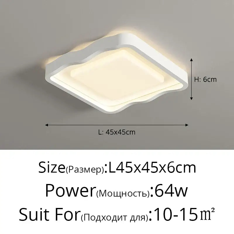 Modern wavy white cream style led ceiling lamp with softly curved frame and warm illumination for living room decorbites cream style