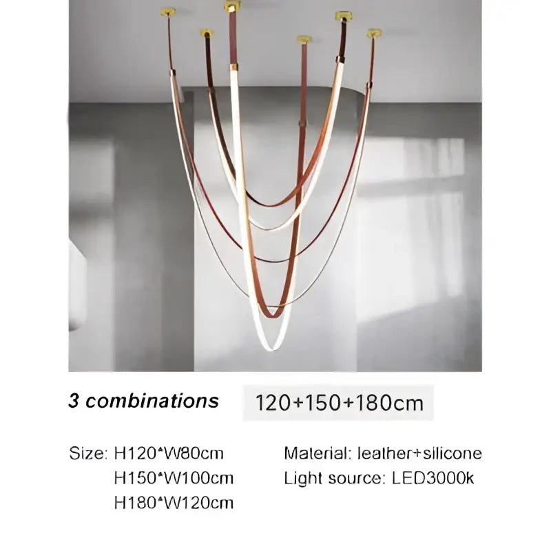 Modern white and brown designer villa chandelier with curved leather and silicone bands for dining room decorbites designer villa