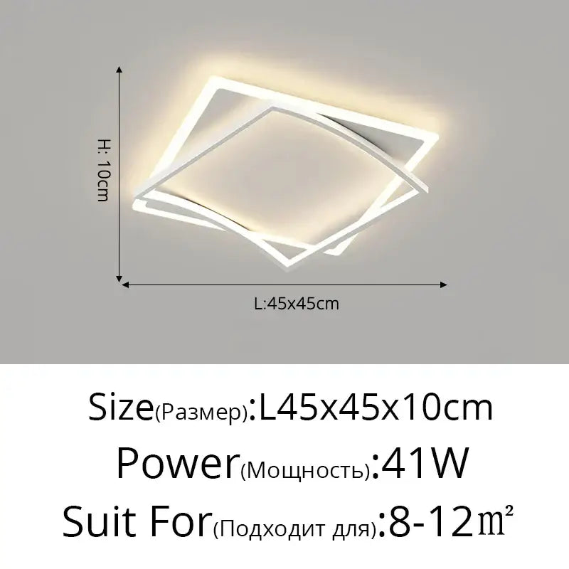 Modern white geometric square led ceiling light with sleek intersecting frames for living room decorbites ceiling light