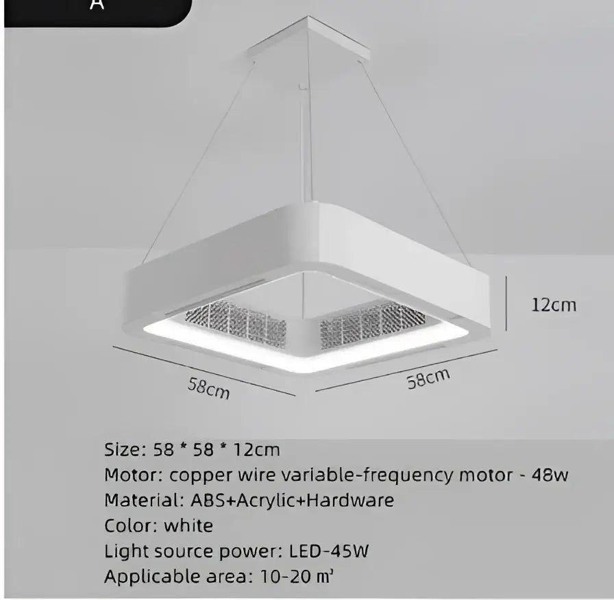 Modern white square bladeless ceiling fan light with led 45w, abs acrylic, and hardware for bedroom decorbites fan light