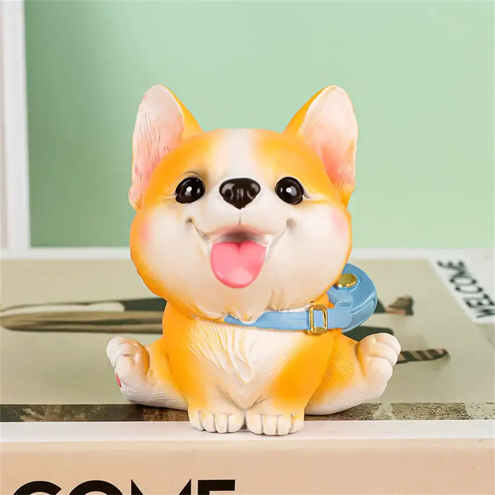 Cute orange and white corgi dog figurine miniature with blue collar from decorbites perfect for bedroom decorbites dog figurine