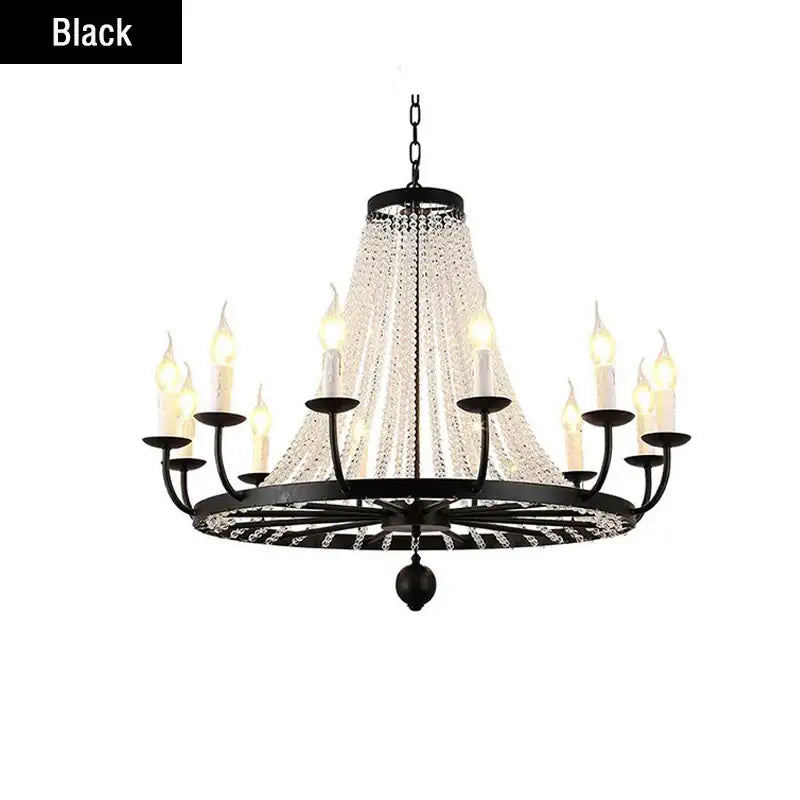 Retro industrial black decorbites crystal chandelier with wrought iron and cascading crystal strands for dining room lighting